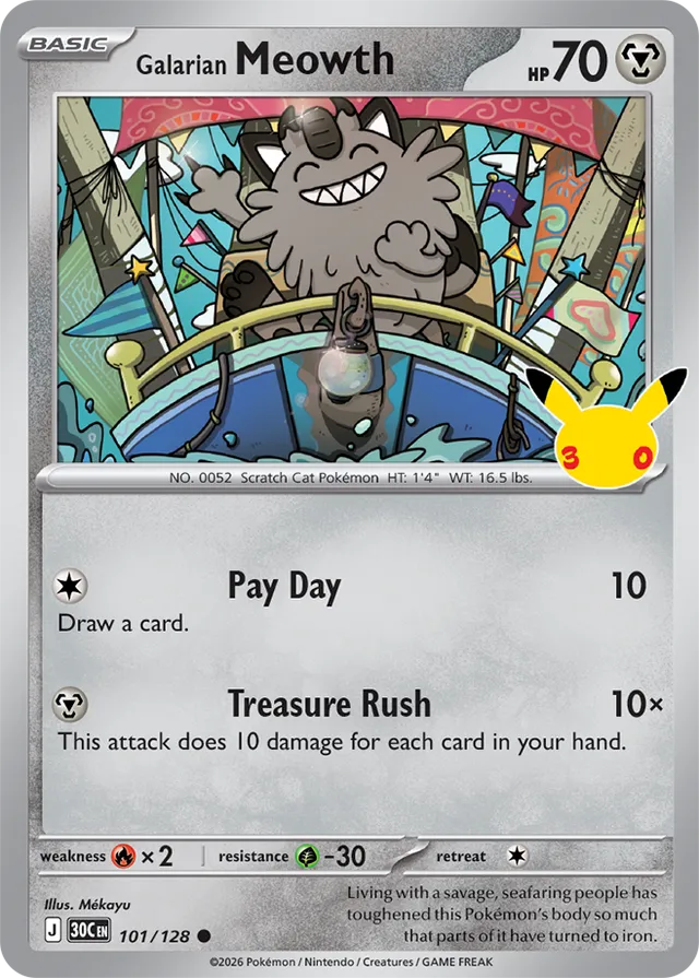 Galarian Meowth: 30th Celebration 101/128 - Pokemon Card