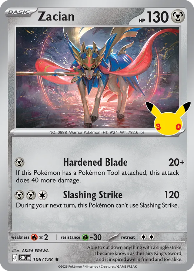 Zacian: 30th Celebration 106/128 - Pokemon Card