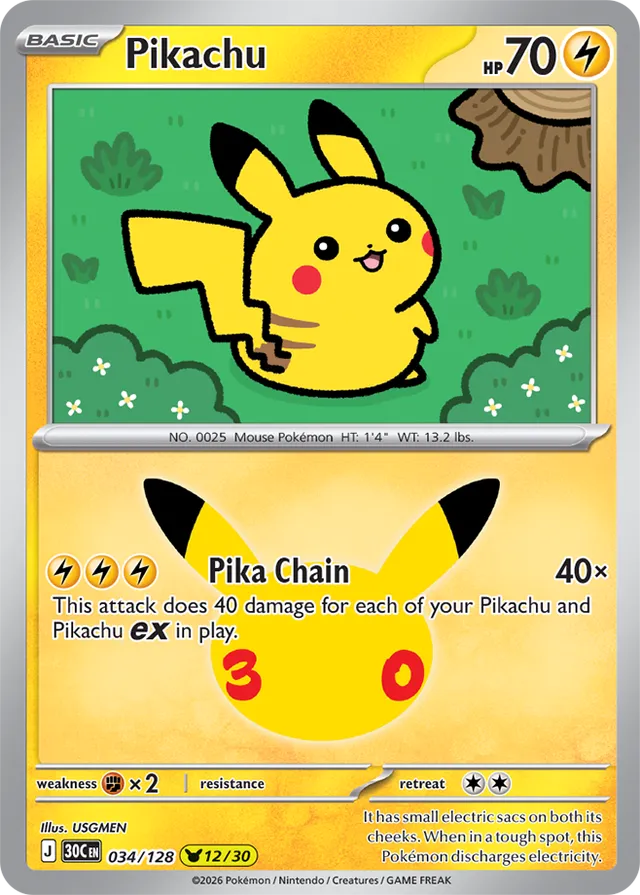 Pikachu: 30th Celebration 034/128 - 12/30 - Pokemon Card
