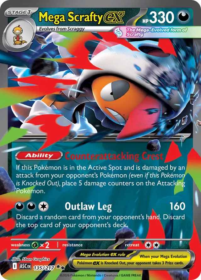 Mega Scrafty ex: Ascended Heroes 135/217 - Pokemon Single Card