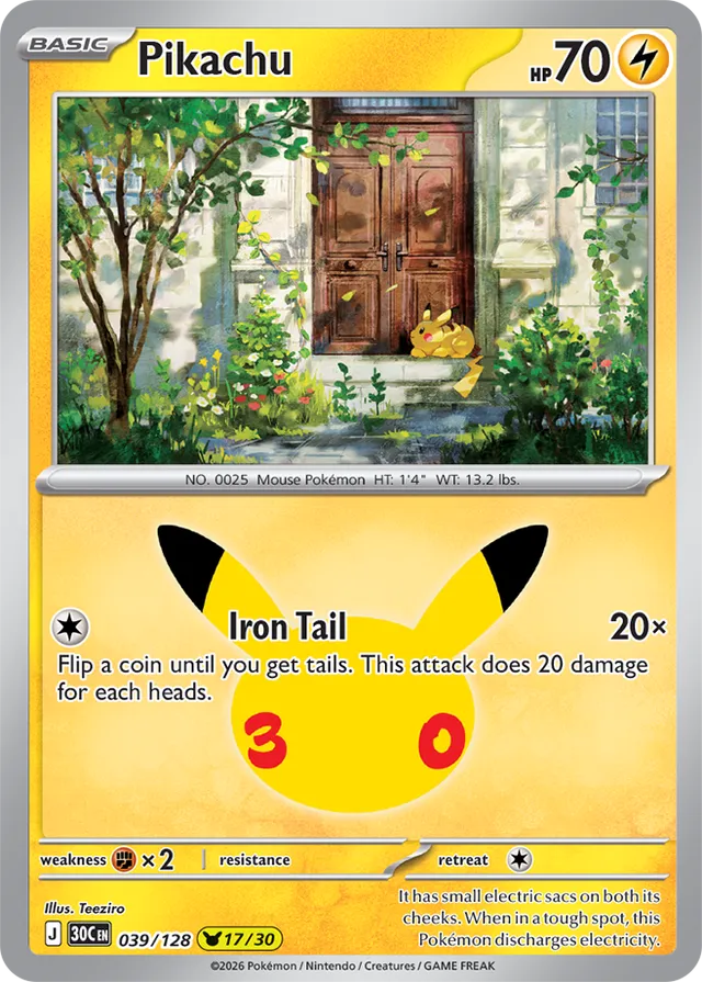 Pikachu: 30th Celebration 039/128 - 17/30 - Pokemon Card