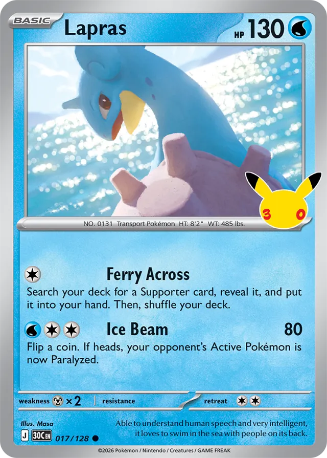 Lapras: 30th Celebration 017/128 - Pokemon Card