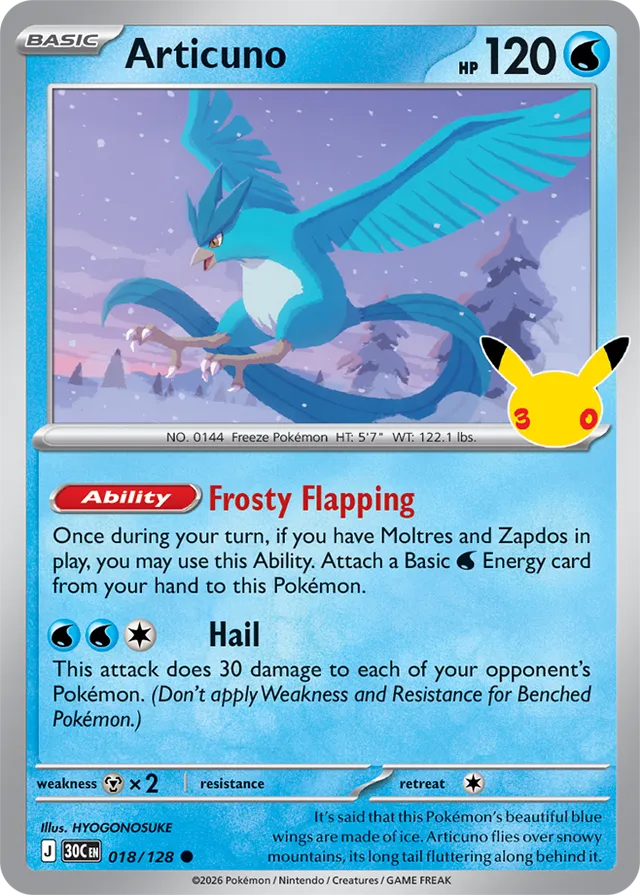 Articuno: 30th Celebration 018/128 - Pokemon Card