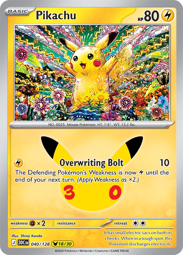 Pikachu: 30th Celebration 040/128 - 18/30 - Pokemon Card