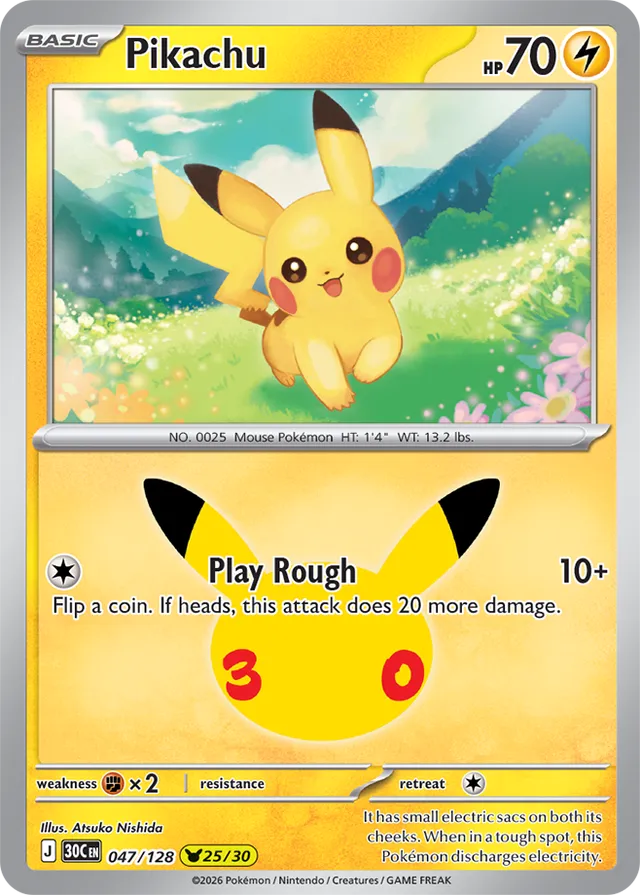 Pikachu: 30th Celebration 047/128 - 25/30 - Pokemon Card