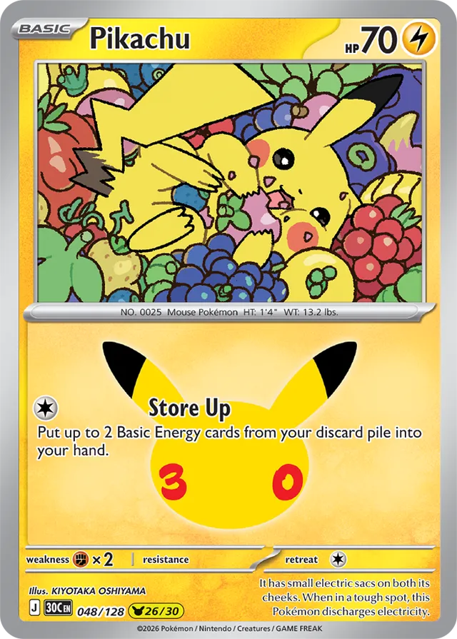 Pikachu: 30th Celebration 048/128 - 26/30 - Pokemon Card