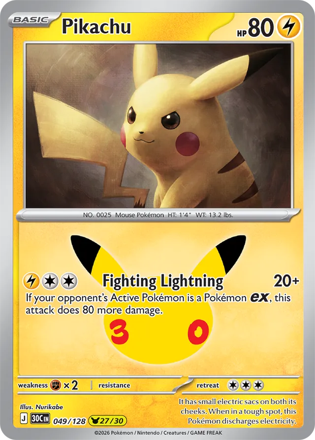 Pikachu: 30th Celebration 049/128 - 27/30 - Pokemon Card