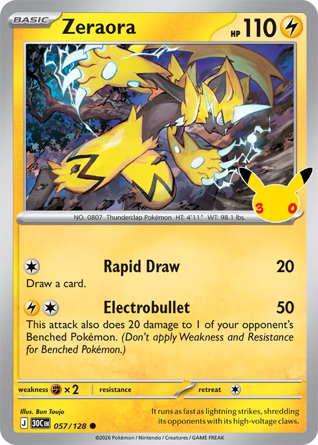 Zeraora: 30th Celebration 057/128 - Pokemon Card