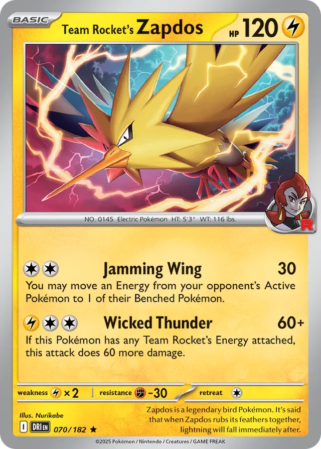 Team Rocket's Zapdos: Destined Rivals 070/182 - Pokemon Single Card