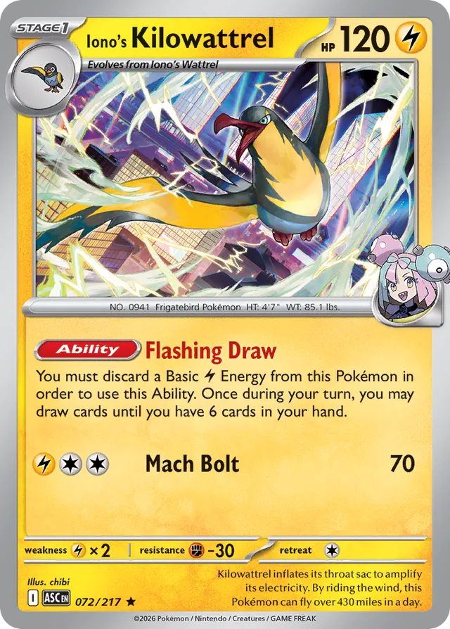 Iono's Kilowattrel: Ascended Heroes 072/217 - Pokemon Single Card