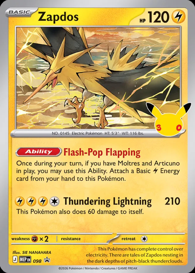 Zapdos Mega Evolution Black Star Promo 098 Pokemon Single Card