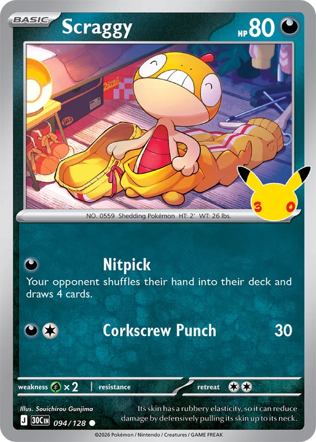 Scraggy: 30th Celebration 094/128 - Pokemon Card