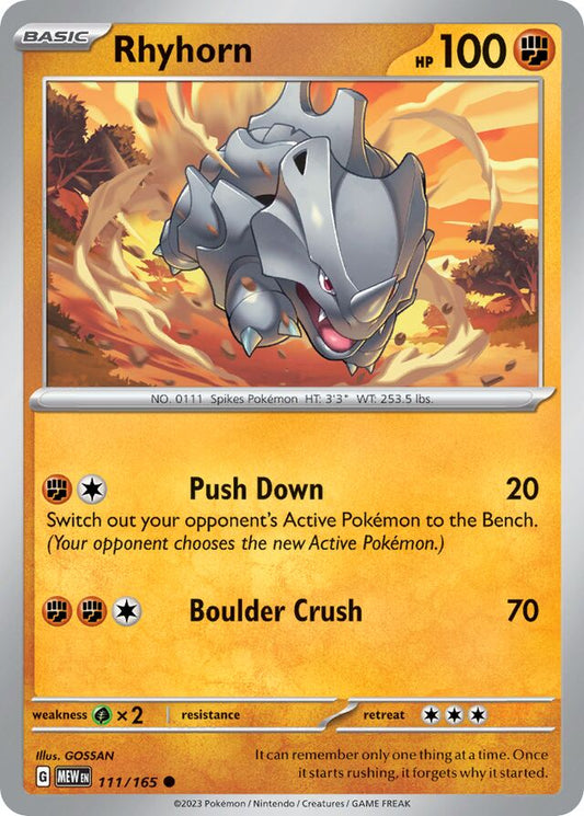 Rhyhorn: Scarlet & Violet 151 111/165 - Pokemon Single Card