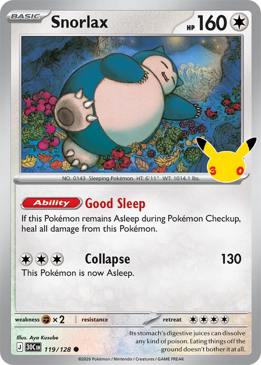 Snorlax: 30th Celebration 119/128 - Pokemon Card