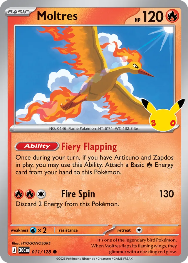 Moltres: 30th Celebration 011/128 - Pokemon Card
