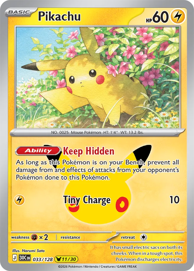 Pikachu: 30th Celebration 033/128 - 11/30 - Pokemon Card