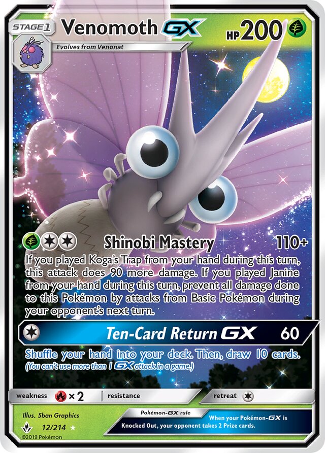 Venomoth-GX 12/214 Rare Holo GX - Unbroken Bonds - Pokemon Single Card