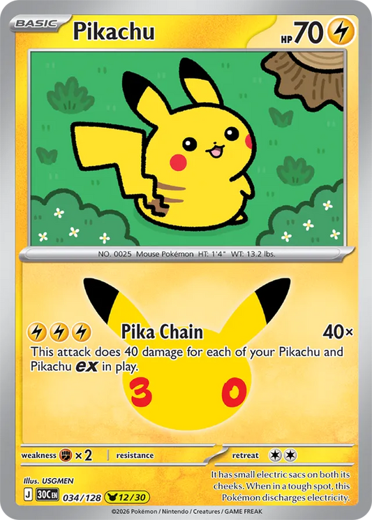 Pikachu: 30th Celebration 034/128 - 12/30 - Pokemon Card