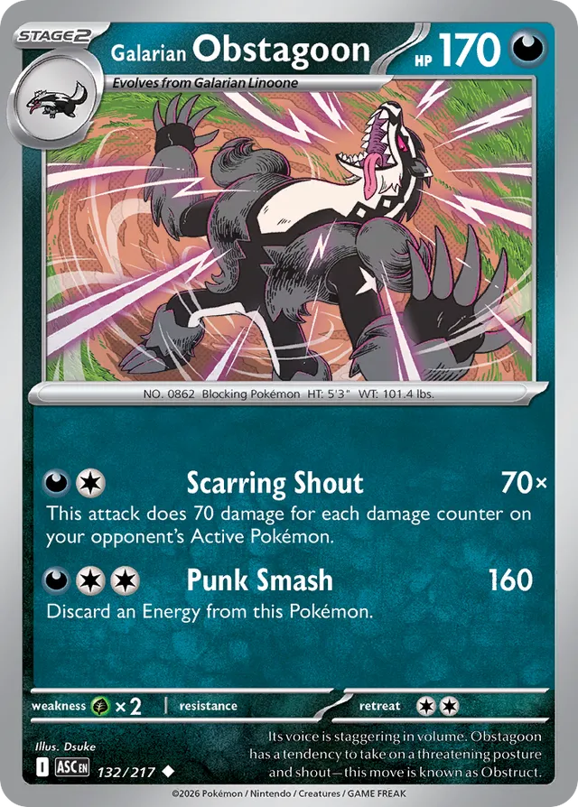 Galarian Obstagoon: Ascended Heroes 132/217 - Pokemon Single Card