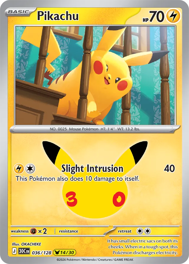 Pikachu: 30th Celebration 036/128 - 14/30 - Pokemon Card