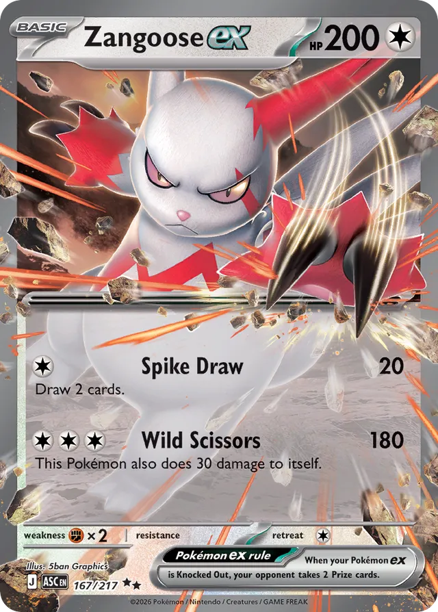 Zangoose ex: Ascended Heroes 167/217 - Pokemon Single Card