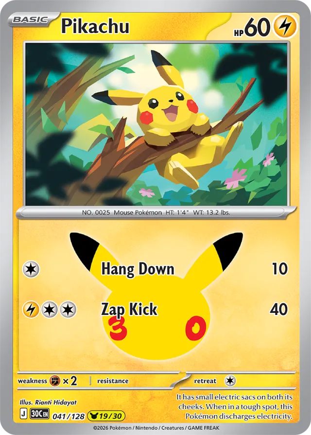 Pikachu: 30th Celebration 041/128 - 19/30 - Pokemon Card