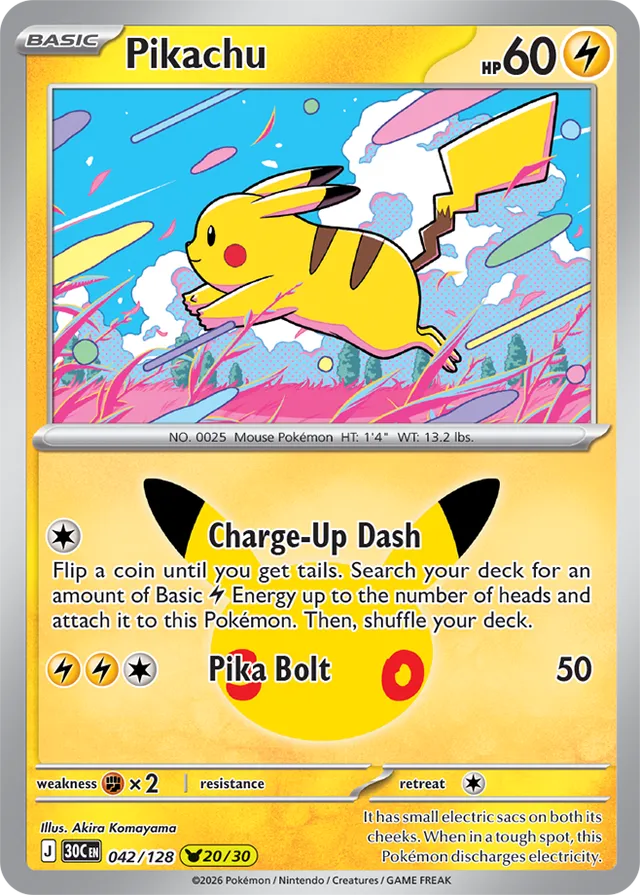 Pikachu: 30th Celebration 042/128 - 20/30 - Pokemon Card