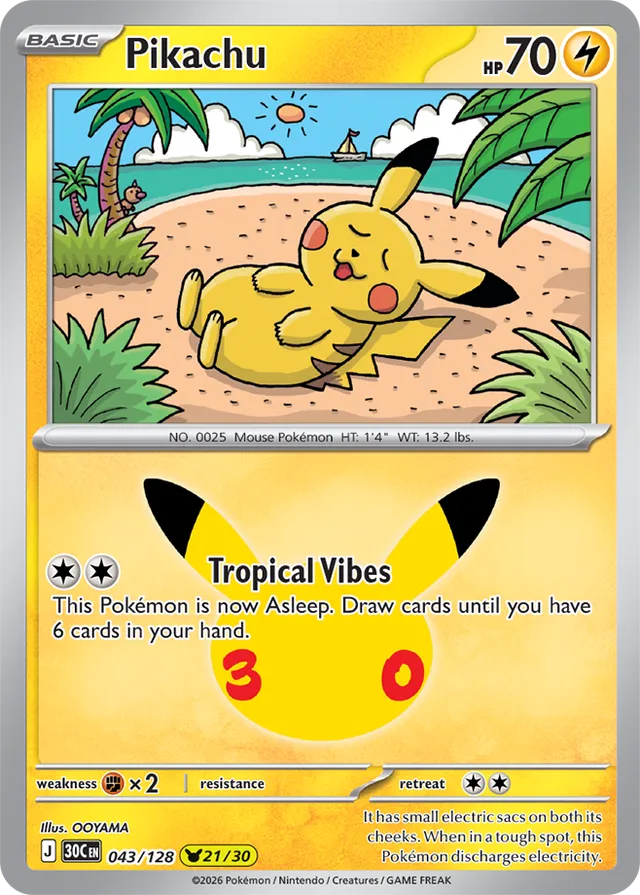 Pikachu: 30th Celebration 043/128 - 21/30 - Pokemon Card