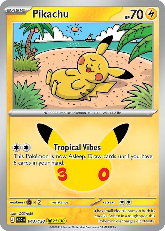 Pikachu: 30th Celebration 043/128 - 21/30 - Pokemon Card