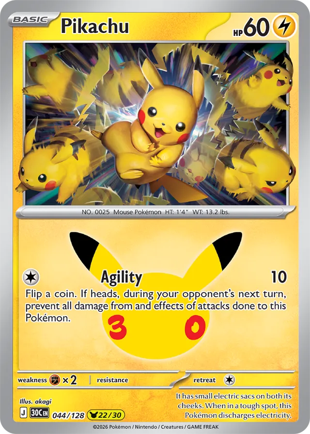 Pikachu: 30th Celebration 044/128 - 22/30 - Pokemon Card