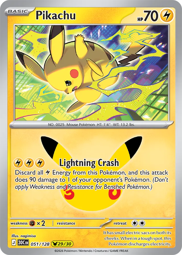 Pikachu: 30th Celebration 051/128 - 29/30 - Pokemon Card
