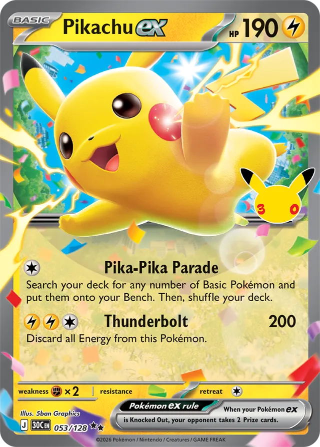 Pikachu ex: 30th Celebration 053/128 - Pokemon Card
