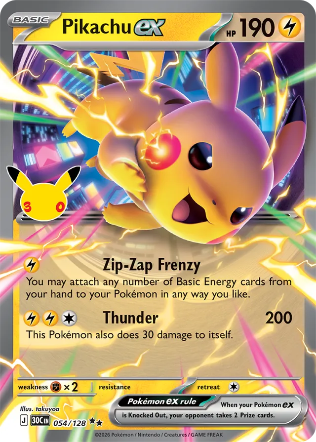 Pikachu ex: 30th Celebration 054/128 - Pokemon Card