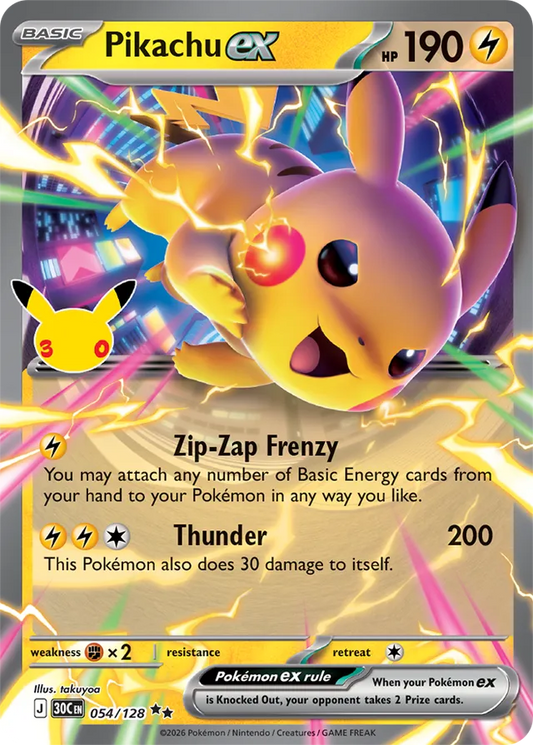 Pikachu ex: 30th Celebration 054/128 - Pokemon Card