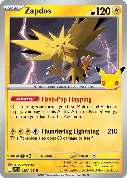 Zapdos: 30th Celebration 055/128 - Pokemon Card