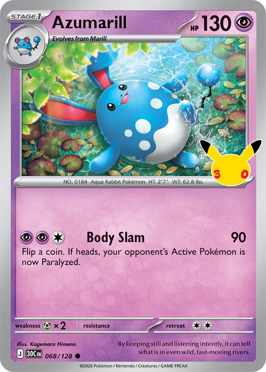 Azumarill: 30th Celebration 068/128 - Pokemon Card