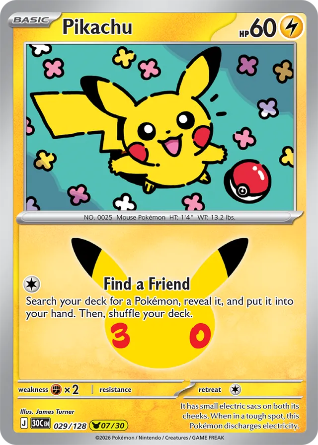 Pikachu: 30th Celebration 029/128 - 07/30 - Pokemon Card