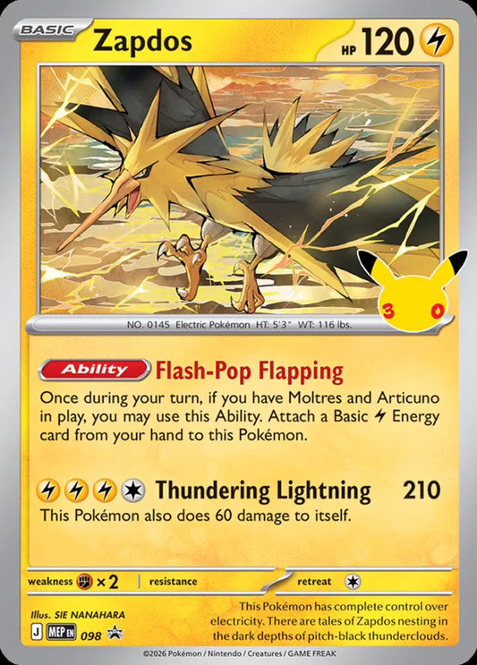 Zapdos Mega Evolution Black Star Promo 098 Pokemon Single Card