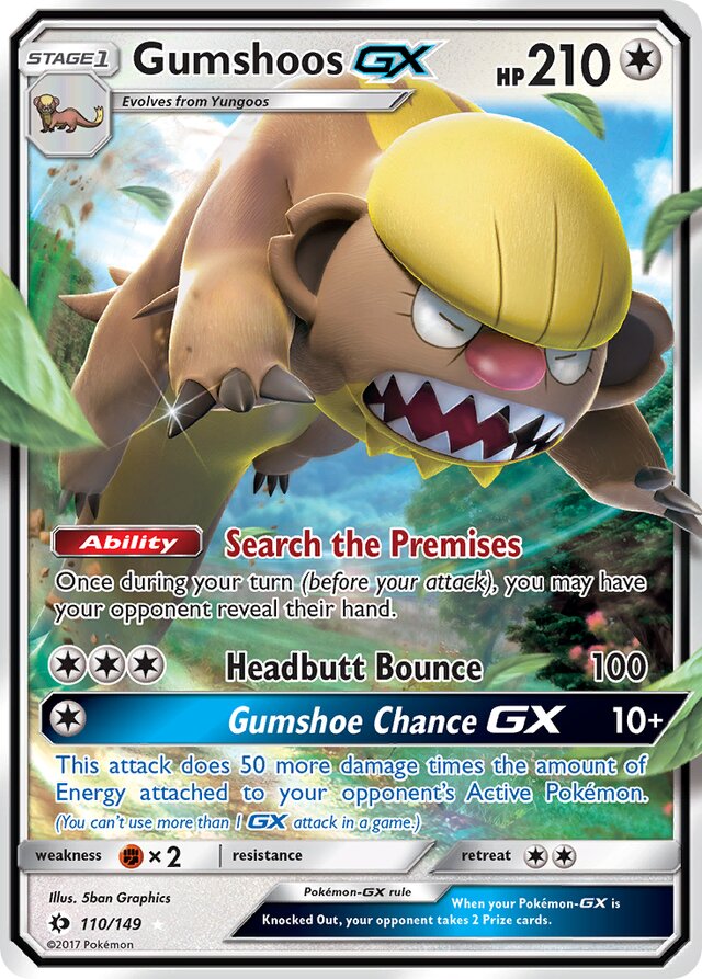 Gumshoos-GX 110/149 Rare Holo GX - Sun & Moon - LP Condition - Pokemon Single Card