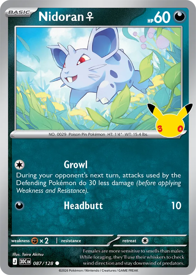 Nidoran ♀: 30th Celebration 087/128 - Pokemon Card