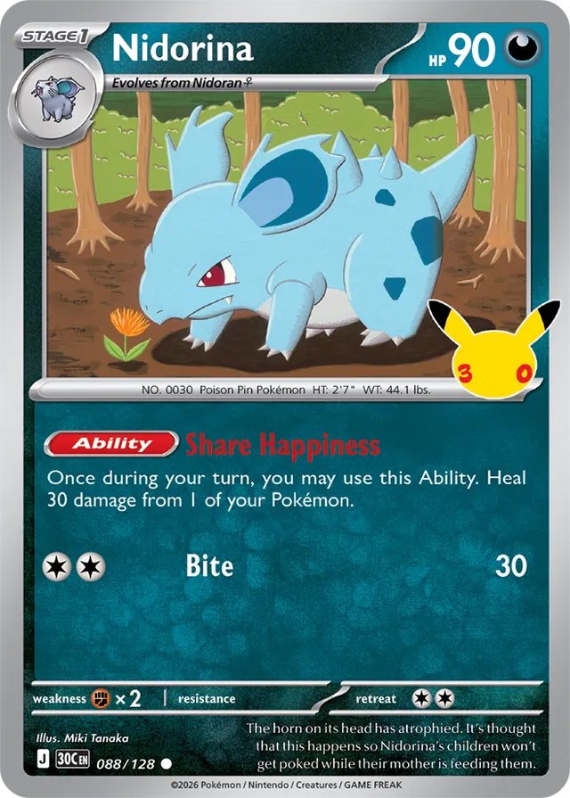 Nidorina: 30th Celebration 088/128 - Pokemon Card