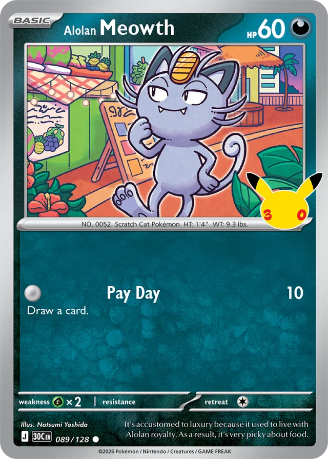 Alolan Meowth: 30th Celebration 089/128 - Pokemon Card
