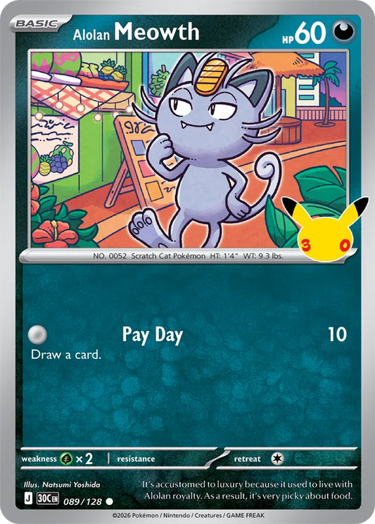 Alolan Meowth: 30th Celebration 089/128 - Pokemon Card