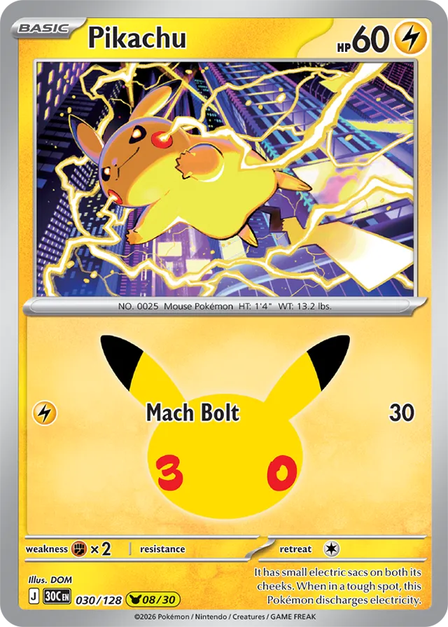 Pikachu: 30th Celebration 030/128 - 08/30 - Pokemon Card