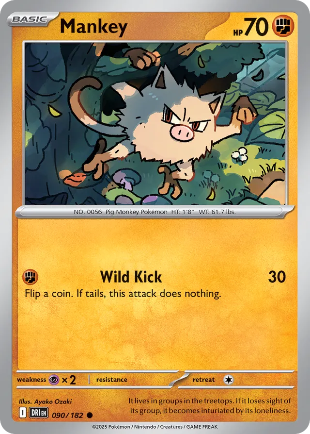 Mankey: Destined Rivals 090/182 - Pokemon Single Card