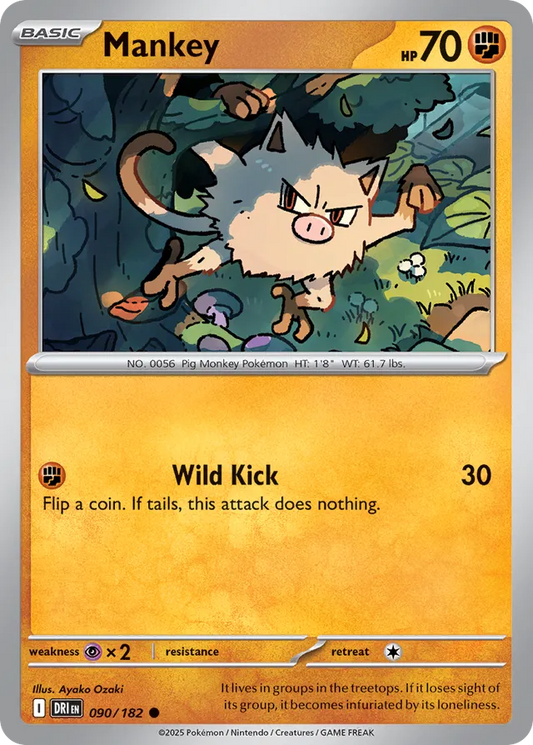 Mankey: Destined Rivals 090/182 - Pokemon Single Card