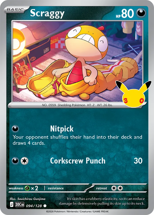 Scraggy: 30th Celebration 094/128 - Pokemon Card