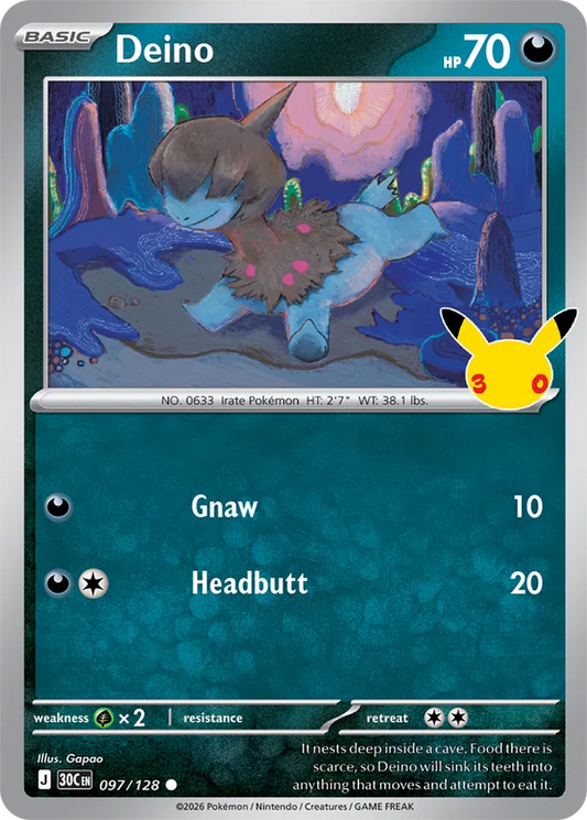 Deino: 30th Celebration 097/128 - Pokemon Card