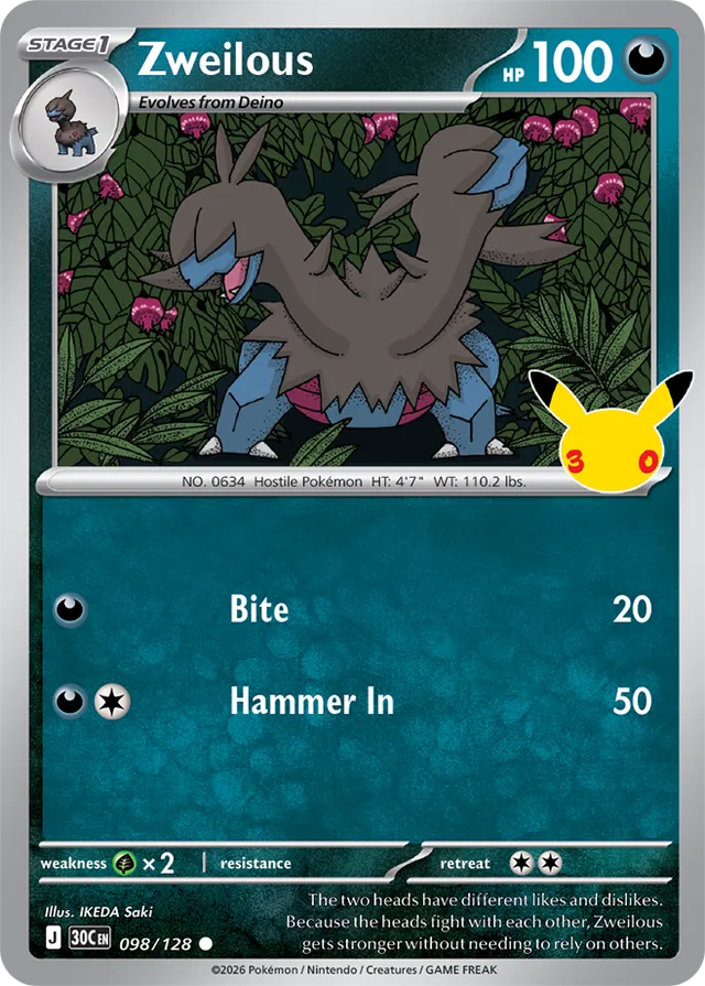 Zweilous: 30th Celebration 098/128 - Pokemon Card