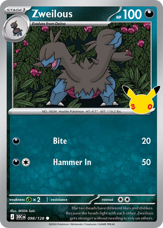 Zweilous: 30th Celebration 098/128 - Pokemon Card